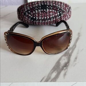 Stylish Black and Brown Sunglasses with case in photo